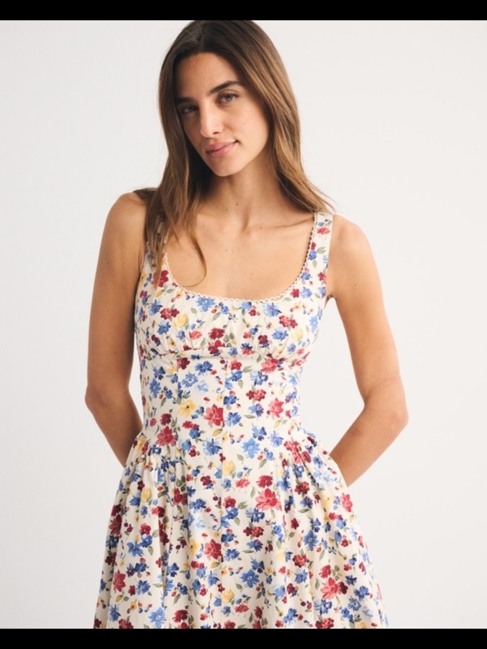 Abercrombie & Fitch Cream Floral Scoop-Neck Midi Dress - Picture 5 of 7